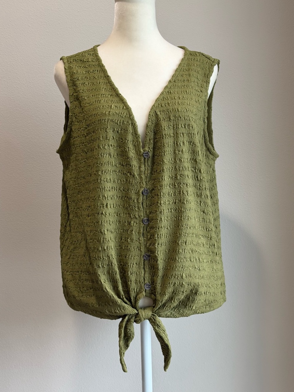 Sanctuary Olive Button-Front Tie Hem Tank